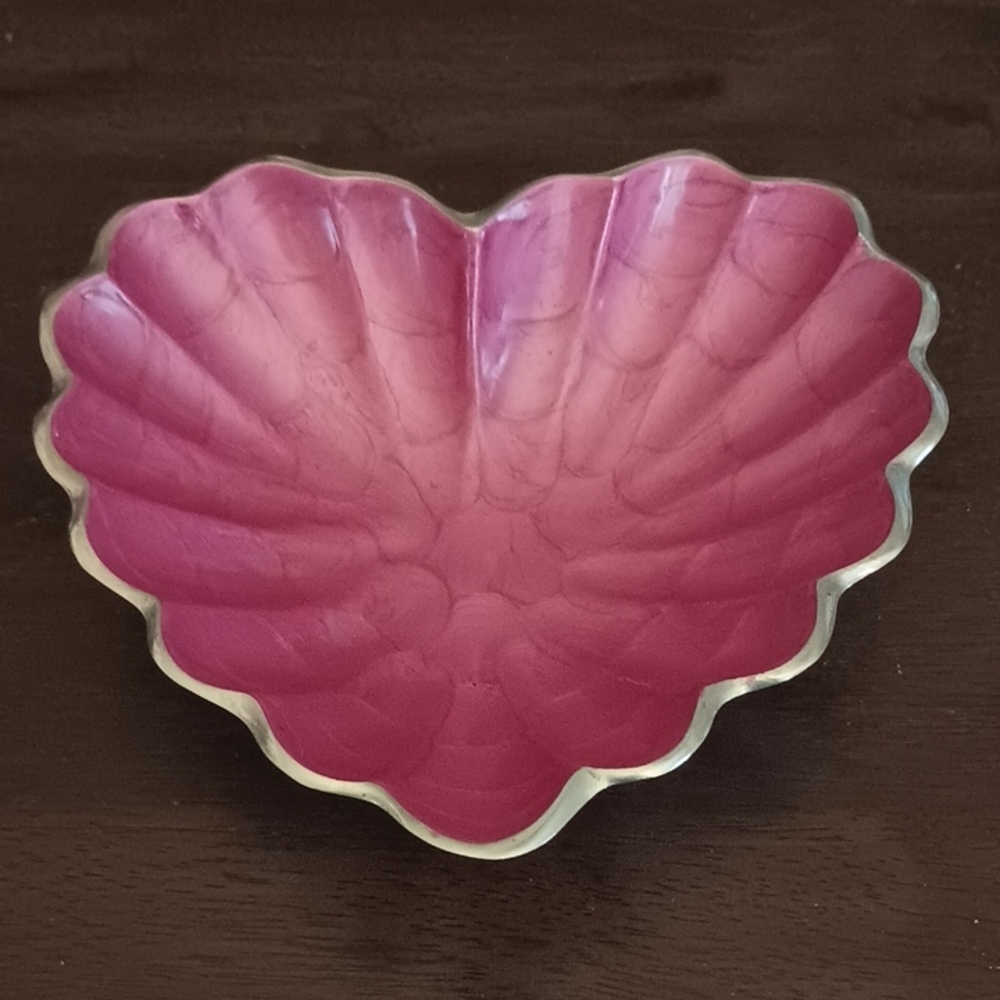 Julia Knight Heart Shaped Bowl Aluminum with Pomegranate Enamel, Medium 7 in